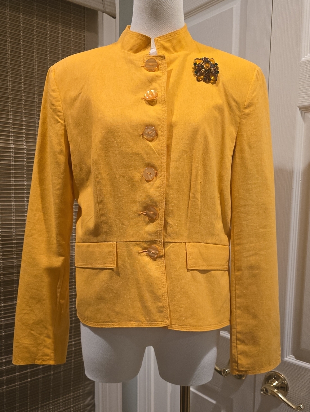 Women's Mandarin Collar Yellow Jacket